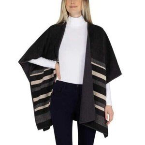 NWT Ike Behar Women's Reversible Fashion Wrap Black/Striped One Size $80 H475